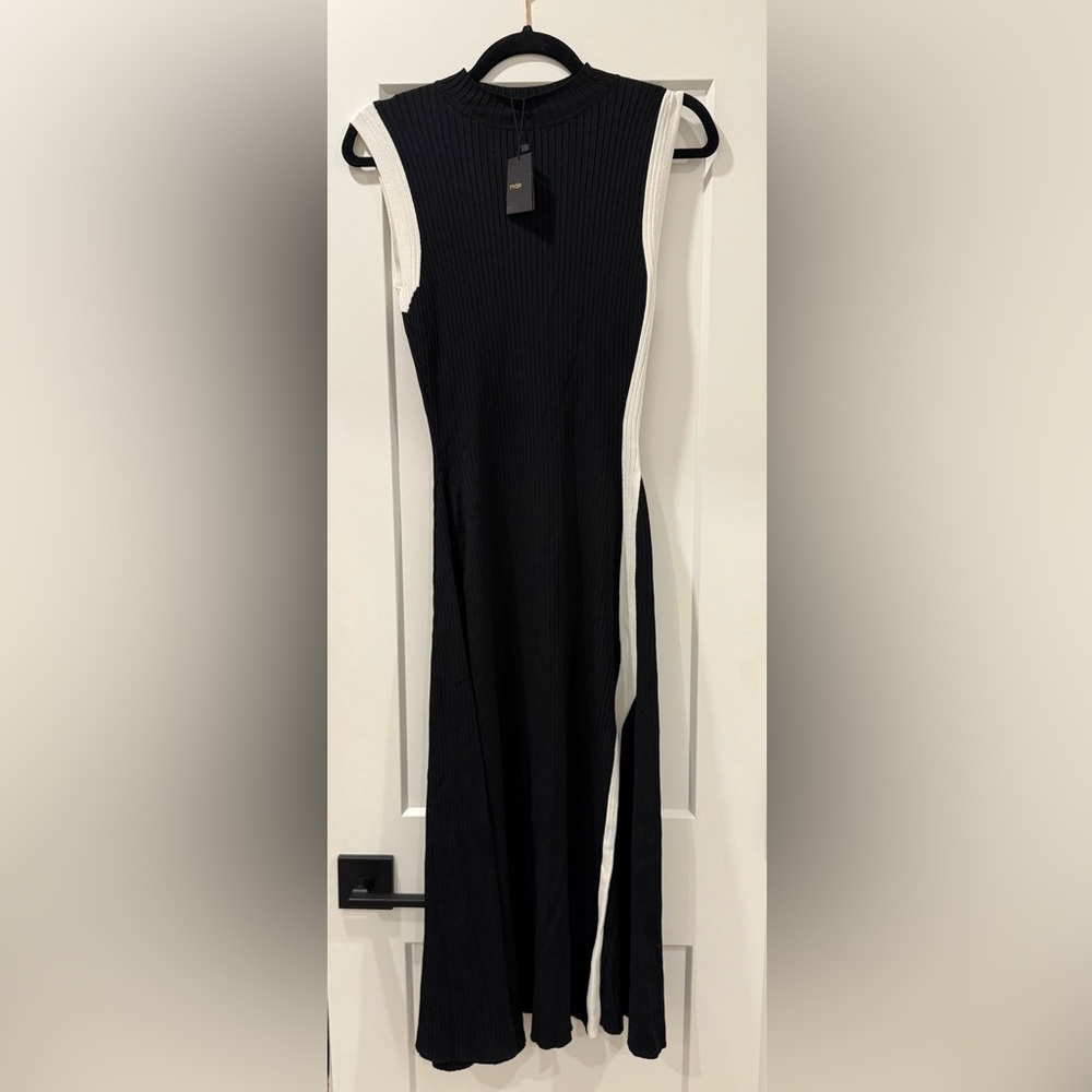 🆕 Maje Split & Contrasting Midi Ribbed Dress - Picture 6 of 11
